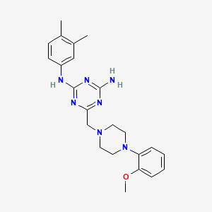 molecular formula C23H29N7O B5657770 N2-(3,4-DIMETHYLPHENYL)-6-{[4-(2-METHOXYPHENYL)PIPERAZIN-1-YL]METHYL}-1,3,5-TRIAZINE-2,4-DIAMINE 
