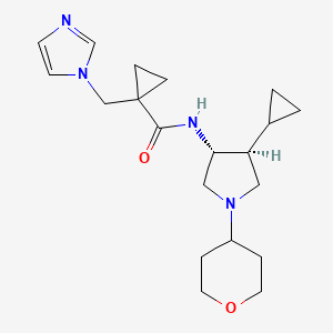 molecular formula C20H30N4O2 B5657791 N-[(3R,4S)-4-cyclopropyl-1-(oxan-4-yl)pyrrolidin-3-yl]-1-(imidazol-1-ylmethyl)cyclopropane-1-carboxamide 
