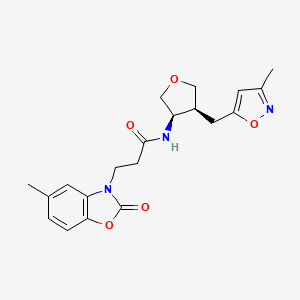 molecular formula C20H23N3O5 B5658266 N-[(3R,4S)-4-[(3-methyl-1,2-oxazol-5-yl)methyl]oxolan-3-yl]-3-(5-methyl-2-oxo-1,3-benzoxazol-3-yl)propanamide 