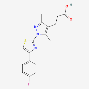 molecular formula C17H16FN3O2S B566068 3-(1-(4-(4-fluorophenyl)thiazol-2-yl)-3,5-dimethyl-1H-pyrazol-4-yl)propanoic acid CAS No. 1172940-17-8