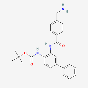 molecular formula C25H27N3O3 B566214 N-[3-[[4-(Aminomethyl)benzoyl]amino][1,1'-biphenyl]-4-yl]carbamic Acid tert-Butyl Ester CAS No. 1003316-12-8