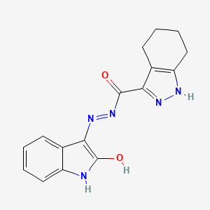 molecular formula C16H15N5O2 B5663245 N'-[(3E)-2-oxo-1,2-dihydro-3H-indol-3-ylidene]-4,5,6,7-tetrahydro-1H-indazole-3-carbohydrazide 