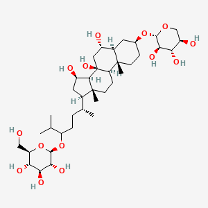 molecular formula C38H66O14 B566403 (2R,3S,4S,5R,6R)-2-(hydroxymethyl)-6-[(6R)-2-methyl-6-[(3S,5S,6S,8S,9R,10S,13R,14S,15R,17R)-6,8,15-trihydroxy-10,13-dimethyl-3-[(2S,3R,4S,5R)-3,4,5-trihydroxyoxan-2-yl]oxy-1,2,3,4,5,6,7,9,11,12,14,15,16,17-tetradecahydrocyclopenta[a]phenanthren-17-yl]heptan-3-yl]oxyoxane-3,4,5-triol CAS No. 109521-78-0