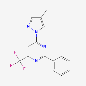 molecular formula C15H11F3N4 B5664902 4-(4-Methylpyrazol-1-yl)-2-phenyl-6-(trifluoromethyl)pyrimidine 