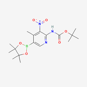 molecular formula C17H26BN3O6 B566729 tert-Butyl (4-methyl-3-nitro-5-(4,4,5,5-tetramethyl-1,3,2-dioxaborolan-2-yl)pyridin-2-yl)carbamate CAS No. 1310383-55-1