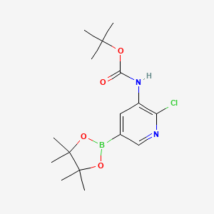 molecular formula C16H24BClN2O4 B566896 tert-Butyl (2-chloro-5-(4,4,5,5-tetramethyl-1,3,2-dioxaborolan-2-yl)pyridin-3-yl)carbamate CAS No. 1246184-56-4