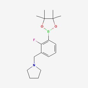 molecular formula C17H25BFNO2 B566939 1-(2-Fluoro-3-(4,4,5,5-tetramethyl-1,3,2-dioxaborolan-2-yl)benzyl)pyrrolidine CAS No. 1256360-38-9