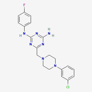 molecular formula C20H21ClFN7 B5669659 6-{[4-(3-CHLOROPHENYL)PIPERAZIN-1-YL]METHYL}-N2-(4-FLUOROPHENYL)-1,3,5-TRIAZINE-2,4-DIAMINE 