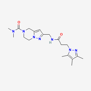 molecular formula C19H29N7O2 B5670221 N,N-dimethyl-2-({[3-(3,4,5-trimethyl-1H-pyrazol-1-yl)propanoyl]amino}methyl)-6,7-dihydropyrazolo[1,5-a]pyrazine-5(4H)-carboxamide 