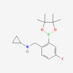 molecular formula C16H23BFNO2 B567110 N-(4-Fluoro-2-(4,4,5,5-tetramethyl-1,3,2-dioxaborolan-2-yl)benzyl)cyclopropanamine CAS No. 1256360-58-3