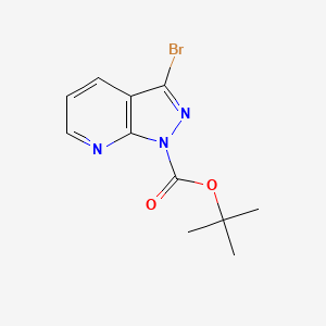 molecular formula C11H12BrN3O2 B567122 tert-butyl 3-bromo-1H-pyrazolo[3,4-b]pyridine-1-carboxylate CAS No. 1234616-46-6
