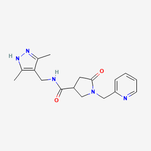molecular formula C17H21N5O2 B5671301 N-[(3,5-dimethyl-1H-pyrazol-4-yl)methyl]-5-oxo-1-(pyridin-2-ylmethyl)pyrrolidine-3-carboxamide 