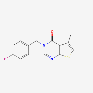 molecular formula C15H13FN2OS B5671749 3-[(4-Fluorophenyl)methyl]-5,6-dimethylthieno[2,3-d]pyrimidin-4-one 