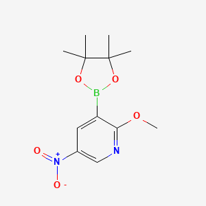 molecular formula C12H17BN2O5 B567193 2-Methoxy-5-nitro-3-(4,4,5,5-tetramethyl-1,3,2-dioxaborolan-2-yl)pyridine CAS No. 1218791-18-4