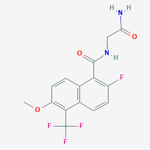 molecular formula C15H12F4N2O3 B056723 N-((Aminocarbonyl)methyl)-2-fluoro-6-methoxy-5-(trifluoromethyl)-1-naphthalenecarboxamide CAS No. 124323-49-5