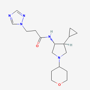 molecular formula C17H27N5O2 B5672933 N-[(3R,4S)-4-cyclopropyl-1-(oxan-4-yl)pyrrolidin-3-yl]-3-(1,2,4-triazol-1-yl)propanamide 
