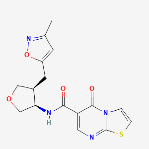 molecular formula C16H16N4O4S B5673187 N-{(3R*,4S*)-4-[(3-methylisoxazol-5-yl)methyl]tetrahydrofuran-3-yl}-5-oxo-5H-[1,3]thiazolo[3,2-a]pyrimidine-6-carboxamide 