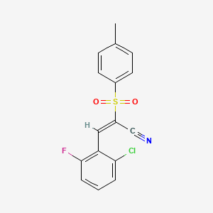 molecular formula C16H11ClFNO2S B5673302 (E)-3-(2-chloro-6-fluorophenyl)-2-(4-methylphenyl)sulfonylprop-2-enenitrile 