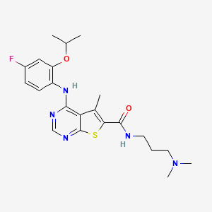 molecular formula C22H28FN5O2S B567347 N-(3-(Dimethylamino)propyl)-4-((4-fluoro-2-isopropoxyphenyl)amino)-5-methylthieno[2,3-d]pyrimidine-6-carboxamide CAS No. 1211758-28-9