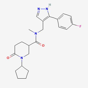 molecular formula C22H27FN4O2 B5676446 1-cyclopentyl-N-[[5-(4-fluorophenyl)-1H-pyrazol-4-yl]methyl]-N-methyl-6-oxopiperidine-3-carboxamide 