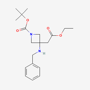 molecular formula C19H28N2O4 B567723 Tert-butyl 3-(benzylamino)-3-(2-ethoxy-2-oxoethyl)azetidine-1-carboxylate CAS No. 1373923-04-6