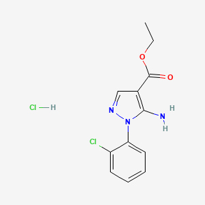 molecular formula C12H13Cl2N3O2 B567724 Ethyl 5-amino-1-(2-chlorophenyl)-1H-pyrazole-4-carboxylate hydrochloride CAS No. 1253791-51-3