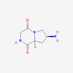 molecular formula C7H11N3O2 B567733 (7S,8aS)-7-Aminohexahydropyrrolo[1,2-a]pyrazine-1,4-dione CAS No. 1256636-27-7