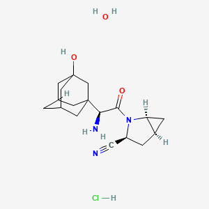molecular formula C18H28ClN3O3 B567735 2-Azabicyclo[3.1.0]hexane-3-carbonitrile, 2-[(2S)-2-amino-2-(3-hydroxytricyclo[3.3.1.13,7]dec-1-yl)acetyl]-, hydrochloride, hydrate (1:1:2), (1S,3S,5S)- CAS No. 1370409-28-1