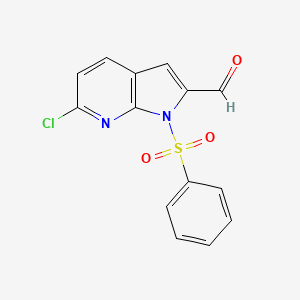 molecular formula C14H9ClN2O3S B567746 6-Chloro-1-(phenylsulfonyl)-1H-pyrrolo[2,3-b]pyridine-2-carbaldehyde CAS No. 1227268-67-8