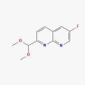 molecular formula C11H11FN2O2 B567782 2-(二甲氧基甲基)-6-氟-1,8-萘啶 CAS No. 1222533-72-3
