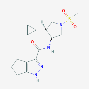molecular formula C15H22N4O3S B5679130 N-[(3R,4S)-4-cyclopropyl-1-methylsulfonylpyrrolidin-3-yl]-1,4,5,6-tetrahydrocyclopenta[c]pyrazole-3-carboxamide 