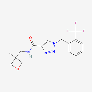 molecular formula C16H17F3N4O2 B5679938 N-[(3-methyloxetan-3-yl)methyl]-1-[[2-(trifluoromethyl)phenyl]methyl]triazole-4-carboxamide 