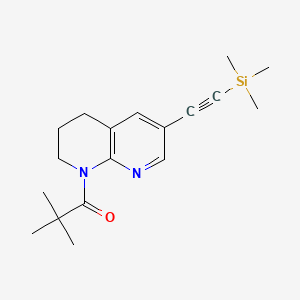 molecular formula C18H26N2OSi B568068 2,2-Dimethyl-1-(6-((trimethylsilyl)ethynyl)-3,4-dihydro-1,8-naphthyridin-1(2H)-yl)propan-1-one CAS No. 1222533-79-0