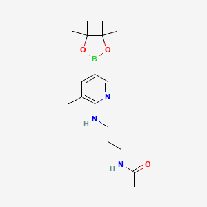 molecular formula C17H28BN3O3 B568080 n-(3-(3-Methyl-5-(4,4,5,5-tetramethyl-1,3,2-dioxaborolan-2-yl)pyridin-2-ylamino)propyl)acetamide CAS No. 1354724-87-0