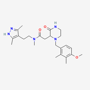molecular formula C24H35N5O3 B5680978 N-[2-(3,5-dimethyl-1H-pyrazol-4-yl)ethyl]-2-[1-[(4-methoxy-2,3-dimethylphenyl)methyl]-3-oxopiperazin-2-yl]-N-methylacetamide 