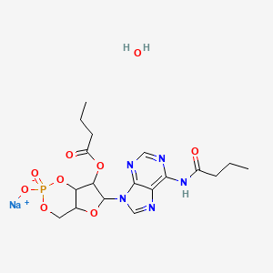 molecular formula C18H26N5NaO9P B568314 Adenosine,N-(1-oxobutyl)-, cyclic 3',5'-(hydrogen phosphate) 2'-butanoate, monosodiumsalt, monohydrate (9CI) CAS No. 123334-06-5