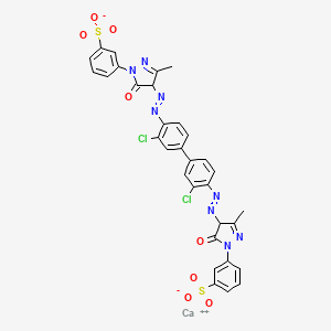 molecular formula C32H22CaCl2N8O8S2 B568628 calcium;3-[4-[[2-chloro-4-[3-chloro-4-[[3-methyl-5-oxo-1-(3-sulfonatophenyl)-4H-pyrazol-4-yl]diazenyl]phenyl]phenyl]diazenyl]-3-methyl-5-oxo-4H-pyrazol-1-yl]benzenesulfonate CAS No. 111636-31-8