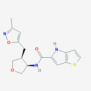 molecular formula C16H17N3O3S B5686598 N-{(3R*,4S*)-4-[(3-methylisoxazol-5-yl)methyl]tetrahydrofuran-3-yl}-4H-thieno[3,2-b]pyrrole-5-carboxamide 