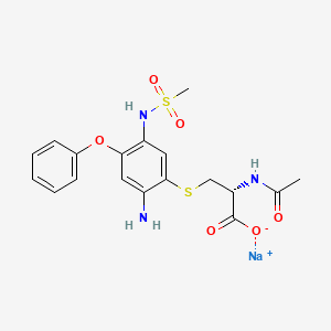 molecular formula C18H20N3NaO6S2 B568772 Sodium;(2R)-2-acetamido-3-[2-amino-5-(methanesulfonamido)-4-phenoxyphenyl]sulfanylpropanoate CAS No. 1094566-35-4