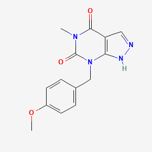 molecular formula C14H14N4O3 B568781 7-(4-methoxybenzyl)-5-methyl-2H-pyrazolo[3,4-d]pyrimidine-4,6(5H,7H)-dione CAS No. 1351961-59-5