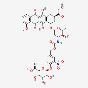 (3S,6S)-6-[4-[[(3S,6R)-6-[[(1S,3R)-5,12-dihydroxy-3-(2-hydroxyacetyl)-10-methoxy-6,11-dioxo-1,2,3,4-tetrahydrotetracen-1-yl]oxy]-3-hydroxy-2-methyloxan-4-yl]carbamoyloxymethyl]-2-nitrophenoxy]-3,4,5-trihydroxyoxane-2-carboxylic acid