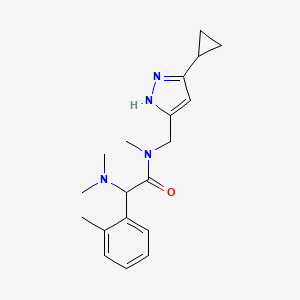 molecular formula C19H26N4O B5688507 N-[(3-cyclopropyl-1H-pyrazol-5-yl)methyl]-2-(dimethylamino)-N-methyl-2-(2-methylphenyl)acetamide 