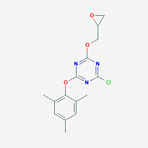 molecular formula C15H16ClN3O3 B056908 1,3,5-Triazine, 2-chloro-4-(2-oxiranylmethoxy)-6-(2,4,6-trimethylphenoxy)- CAS No. 125025-92-5