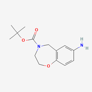 molecular formula C14H20N2O3 B569084 tert-Butyl 7-amino-2,3-dihydrobenzo[f][1,4]oxazepine-4(5H)-carboxylate CAS No. 1205750-08-8