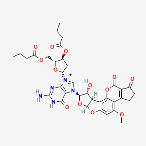 [(2R,3S,5R)-5-[2-Amino-7-[(3R,4R,5R,7S)-4-hydroxy-11-methoxy-16,18-dioxo-6,8,19-trioxapentacyclo[10.7.0.02,9.03,7.013,17]nonadeca-1,9,11,13(17)-tetraen-5-yl]-6-oxo-1H-purin-9-ium-9-yl]-3-butanoyloxyoxolan-2-yl]methyl butanoate