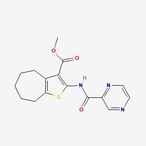 molecular formula C16H17N3O3S B5695886 methyl 2-[(pyrazin-2-ylcarbonyl)amino]-5,6,7,8-tetrahydro-4H-cyclohepta[b]thiophene-3-carboxylate CAS No. 6112-98-7