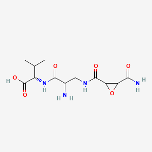 molecular formula C12H20N4O6 B569636 (2S)-2-[[2-amino-3-[(3-carbamoyloxirane-2-carbonyl)amino]propanoyl]amino]-3-methylbutanoic acid CAS No. 122535-47-1