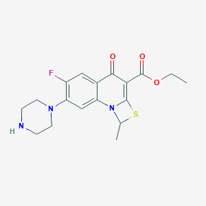 molecular formula C18H20FN3O3S B057012 Ethyl 6-fluoro-1-methyl-4-oxo-7-(piperazin-1-yl)-1,4-dihydro-[1,3]thiazeto[3,2-a]quinoline-3-carboxylate CAS No. 113028-17-4