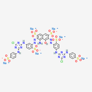 molecular formula C40H23Cl2N15Na6O19S6 B570132 2,7-Naphthalenedisulfonic acid, 4-amino-3,6-bis((5-((4-chloro-6-((4-sulfophenyl)amino)-1,3,5-triazin-2-yl)amino)-2-sulfophenyl)azo)-5-hydroxy-, hexasodium salt CAS No. 115099-61-1
