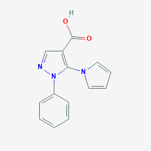 molecular formula C14H11N3O2 B057031 1-Phenyl-5-(1H-pyrrol-1-yl)-1H-pyrazole-4-carboxylic acid CAS No. 116834-08-3